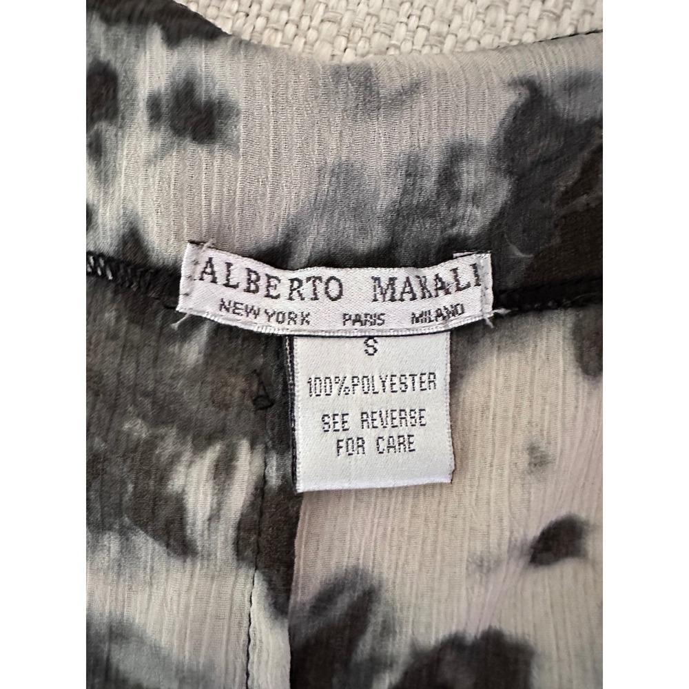 Alberto Makali Black White Tie Dye V-Neck Mini Dress Sheer Gathered Waist - Picture 8 of 9